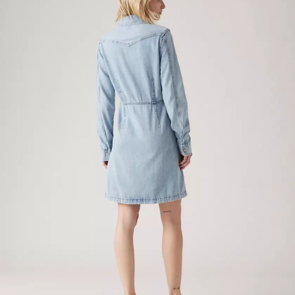 Levi’s Denim Shirt Dress Button Front Light Wash Western Lyocell - Picture 3 of 8